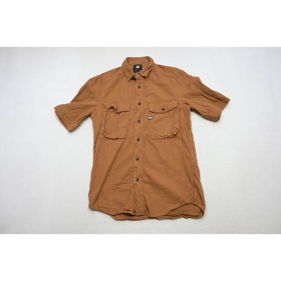 G Star Raw Button Up Shirt Front Pockets Short Sleeve Brown Mens Sz Small - Picture 5 of 11